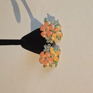 Joan Rivers Floral Gold and Pink Enamel Earrings